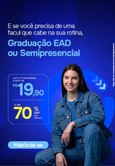 Graduação EAD ou Semipresencial com 1ª mensalidade a partir de R$ 19,90 e até 70% off. Matricule-se.