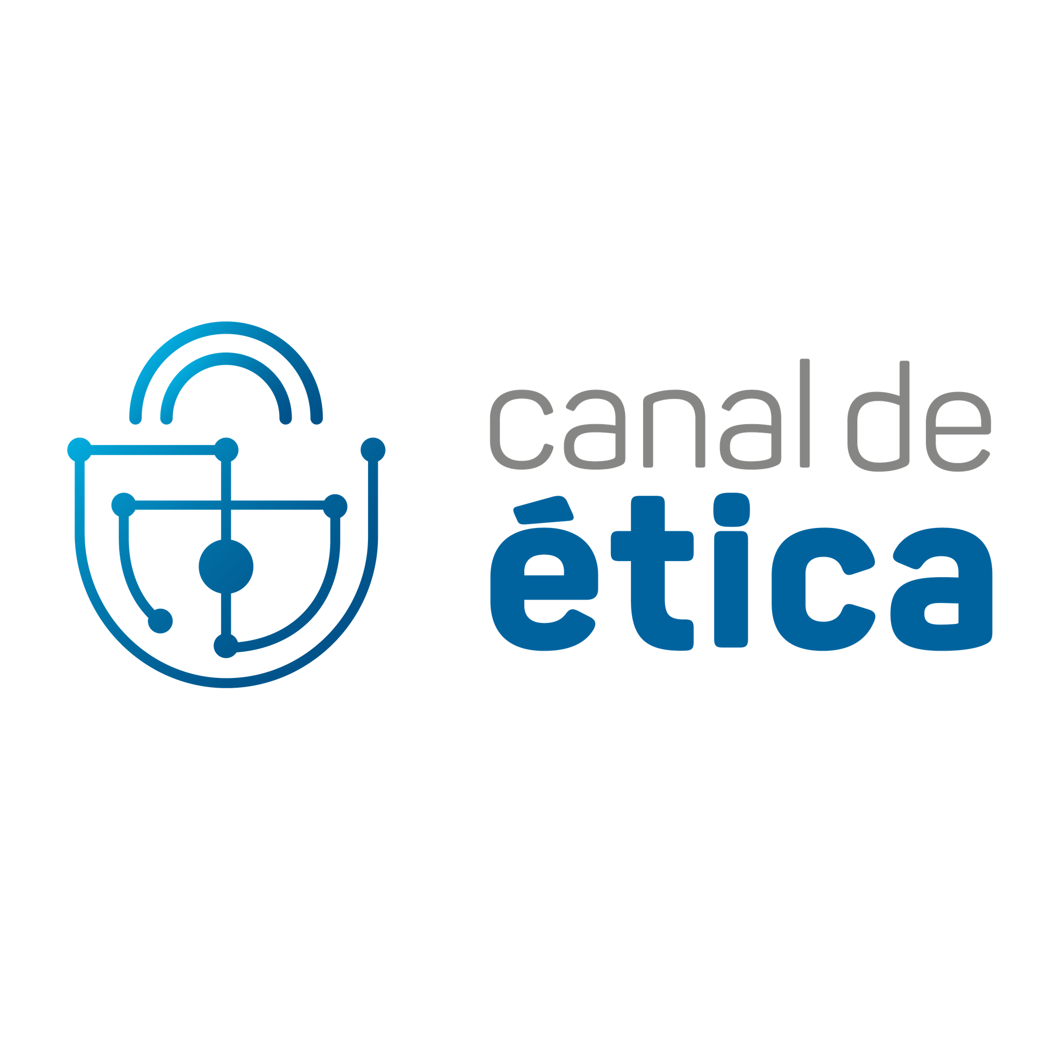 um logotipo preto e azul com as palavras canal de ética