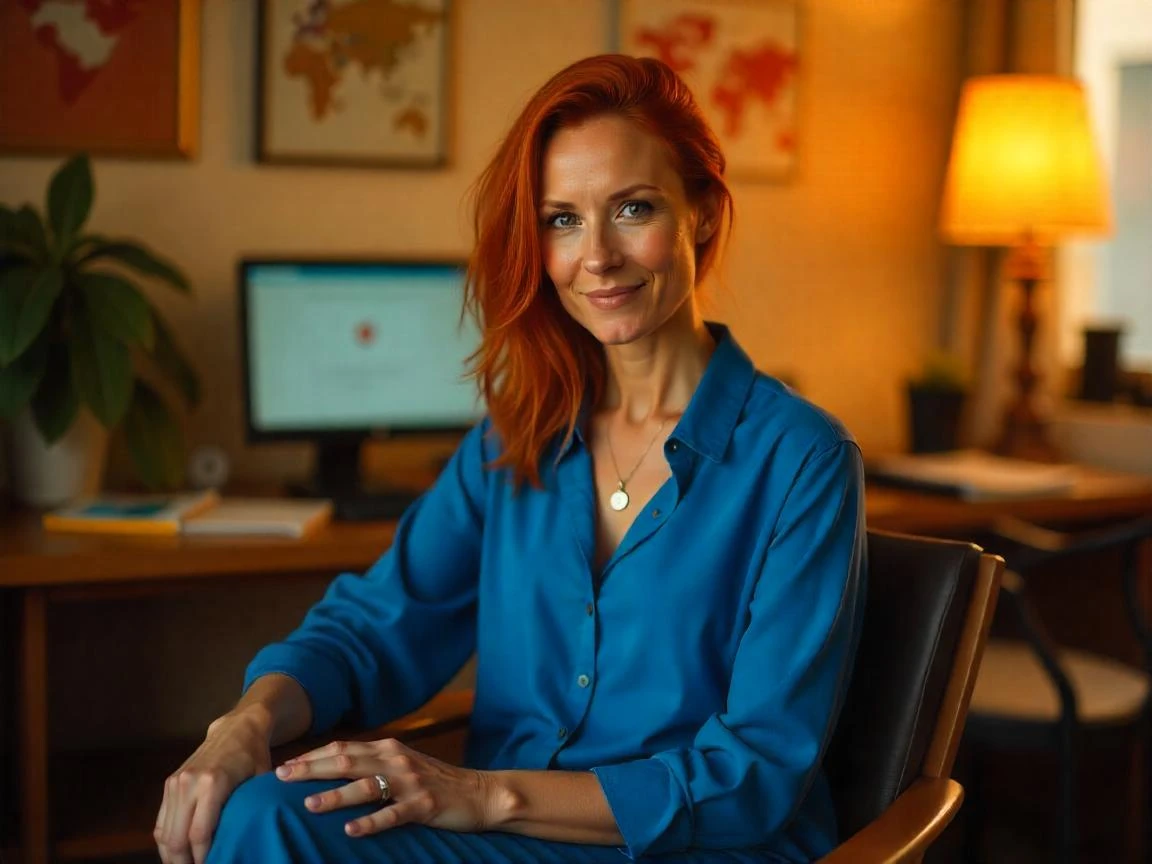 Mulher ruiva em escritório