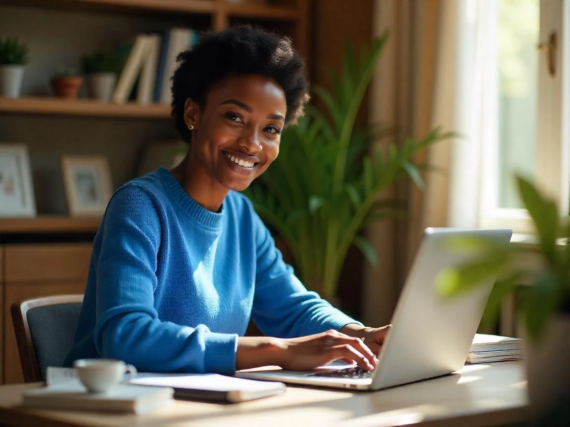 Mulher trabalhando em home office com tecnologia