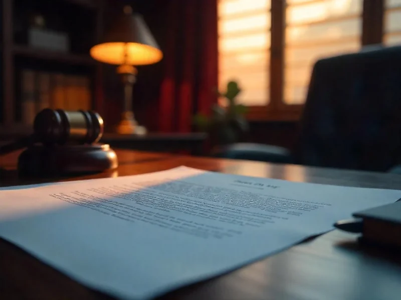 Imagem de um escritório com uma mesa contendo documentos, uma noite calma com iluminação quente, uma luminária e uma janela com cortinas de fundo.