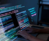 Pessoa trabalhando com programação de software e código, destacando a importância do pós-graduado em tecnologia da informação para desenvolvimento técnico e inovação digital.