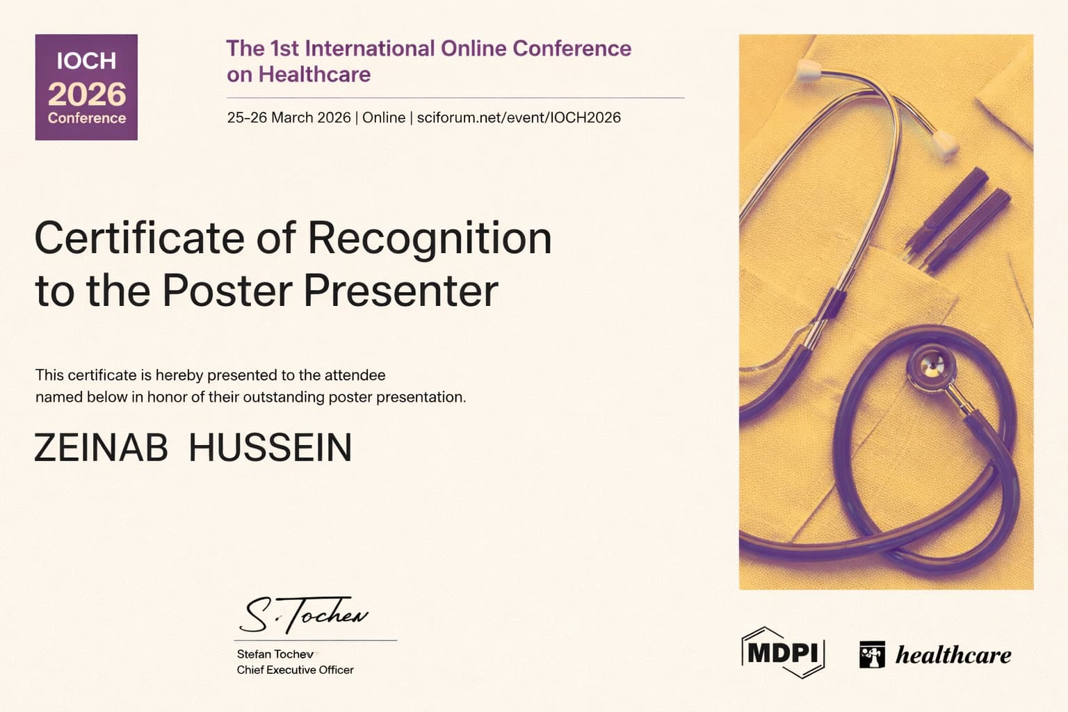 Certificate of Recognition to the Poster Presenter